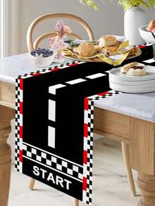 1 pièce Chemin de table et tapis de jeu de piste de course, en matériau polyester, motif de route à damier noir et blanc avec design de ligne de départ, convient pour fête d'anniversaire, table à manger, salle de jeux et décoration intérieure/extérieure de la maison, plusieurs tailles disponibles, décoration d'automne pour la maison, décoration d'automne - Multicolore - Voir 5