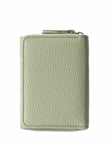 BATSIOE Cartera corta de mujer de unicolor con textura de lichi, monedero mini multifunción de tres pliegues con cremallera - Verde - Ver 3