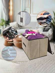 1 Washable Linen Foldable CD Storage Box, Foldable Storage Bin, Toy Organizer Basket With Lid, Laundry Hamper - Pink - View 5