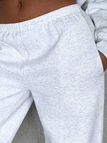 Women Wide Leg Sweatpants Grey Autumn Back To School Daily Commute Sports Casual Versatile Long Pants Winter - Light Grey - View 2