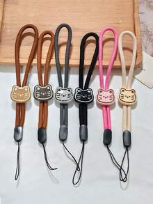 1 Stück Stück einfarbige verstellbare dünne Nylon-Handgelenk-Schlaufe für Handy, niedliche Cartoon-Katzen-Gesicht-Dekoration Anti-Verlust-Handgelenkband, geeignet für tägliche Kombination als Schlüsselanhänger, Taschenanhänger-Accessoire - Verschiedenfarbig - Übersicht 1