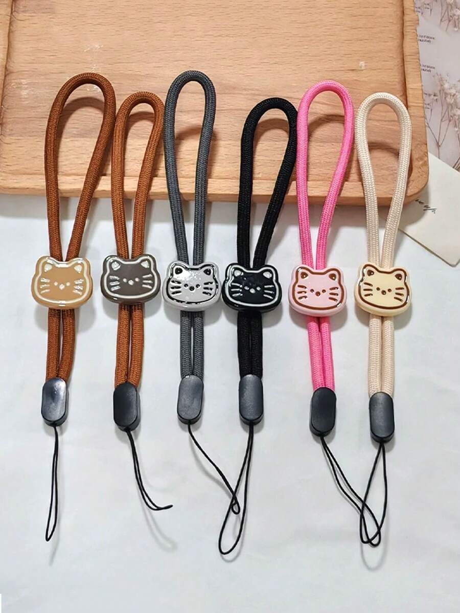 1 Stück Stück einfarbige verstellbare dünne Nylon-Handgelenk-Schlaufe für Handy, niedliche Cartoon-Katzen-Gesicht-Dekoration Anti-Verlust-Handgelenkband, geeignet für tägliche Kombination als Schlüsselanhänger, Taschenanhänger-Accessoire - Verschiedenfarbig - Übersicht 1