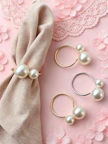 6/12/1pc Metal Pearl Napkin Rings - Gold Metal Napkin Rings, Napkin Holders, Napkin Ring Set, Fashion Rings, Wedding Party Dinner Table Decor, Elegant Decoration, DIY Activities, Restaurant, Holiday, Home Gathering, Banquet, Picnic - Multicolor - View 10