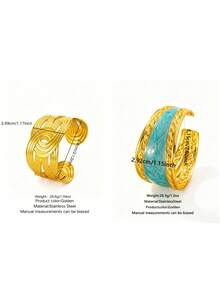 VceTd 2PCS Minimalist Exaggerated Style Asymmetrical Geometric Line Design Stainless Steel Women's Bracelets Suitable For Daily Wear Or Vacation Or Gift - Yellow Gold - View 13