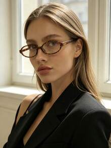 2pcs Women's Oval Small Frame Clear Lens Glasses, Y2K Retro Style Computer Glasses, Oval Small Frame Personalized Street Style - Multicolor - View 1