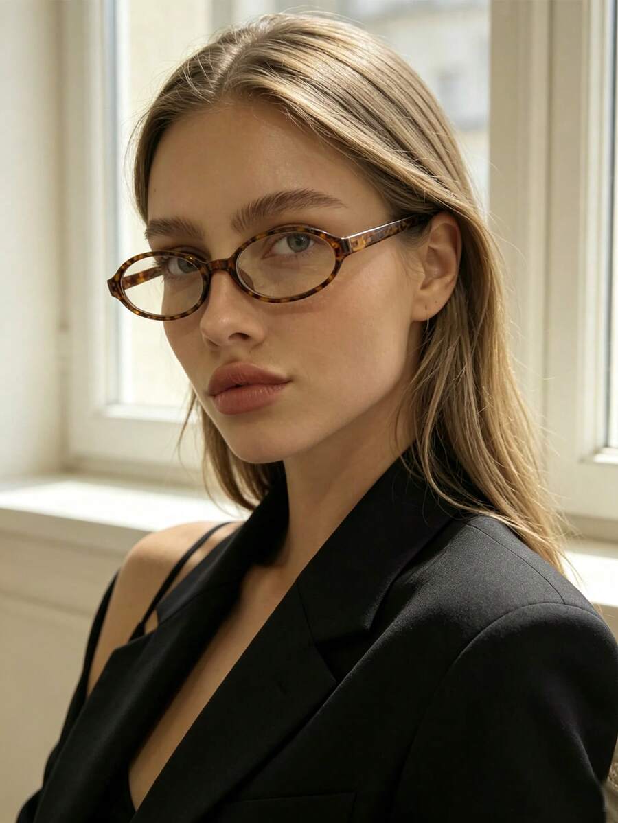 2pcs Women's Oval Small Frame Clear Lens Glasses, Y2K Retro Style Computer Glasses, Oval Small Frame Personalized Street Style - Multicolor - View 1