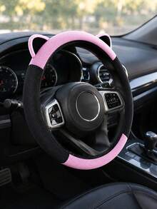 1PC Winter Fluffy Soft Cute Panda/Cat Ear Car Steering Wheel Cover, 14-15 Inch, Pink/Black/Grey, Car Interior Accessory - one-size - View 6