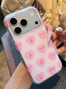 Cute Sweet Pink Tulip Flower Heart Painting Glossy IMD Phone Case Compatible With IPhone 17 Pro Max 16 Pro Max 15 Pro Max 14 Pro Max 13 Pro Max 16 15 14 Plus 11 12 Pro Max Spring Full Screen Floral Patterns Shockproof Soft Back Cover Stylish Girl Gift Shell - Pink - View 4