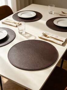 4pcs, Solid Color Round PU Leather Placemats, Table Mats, Washable Table Decor Mats, Non-Slip Durable Western Style Placemats, Odorless, Suitable For Restaurants, Cafes, Homestays, Fit For Holidays, Parties, Gatherings, Birthdays, Weddings, Dinner Parties. - Multicolor - View 8