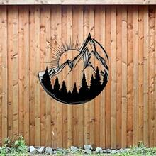 Modern Geometric Mountain Sunset Metal Wall Decor - Minimalist Line Art - 1 - View 6