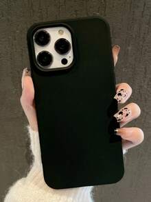Minimalist, Solid-Color Matte Phone Case With A Large "Candy-Style" Cutout; Creative And Shockproof; Compatible With IPhone 11, 12, 13, 14, 15, 16 Plus, 13 Pro Max, XR, 16, 14 Plus, 14 Pro Max, 13 Pro, Mini, 17 Pro Max, 16 Pro Max, And Other Models. - Black - View 7