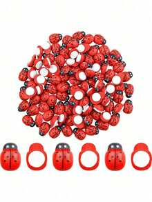 100/70pcs Self-Adhesive Wooden Ladybug Decorations, Cute Red Ladybug Stickers, Autumn Home Decor, Halloween Decorations, DIY Handmade Ornaments, Suitable For Flower Pots, Scrapbooks, Gift Boxes, Weddings And Holiday Party Miniature Landscape Decor - Multiple Styles - View 9