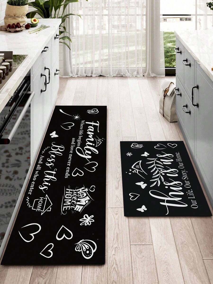1pc Non-Slip Oil-Resistant Absorbent Kitchen Mat, Simple Rectangular Dirt-Resistant Carpet, Suitable For Living Room, Bedroom, Hallway, Bathroom And Laundry Room Polyester Carpet, Suitable For Indoor And Outdoor Home Decor. - Multicolor - View 1
