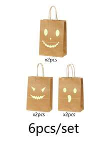 6pcs/Set Halloween Fluorescent Kraft Paper Gift Bags, Pumpkin Face Kraft Paper Bags, Trick Or Treat Bags - Multicolor - View 12