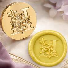 Letter A~Z 3D Embossed Iris Flower Wreath Wax Seal Stamp Head (Handle Not Included, Handle Sold Separately), Initial Wax Seal Stamp Head, Thickened Brass Stamp Head - Single Piece - View 15