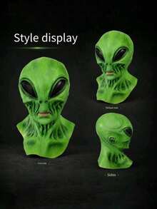 1pc New Green Alien Latex Mask, Halloween New Alien UFO Horror Mask Head Cover - Multicolor - View 5