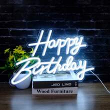 1pc USB Happy Birthday LED Neon Sign, Reusable Warm Pink & Cool White ...