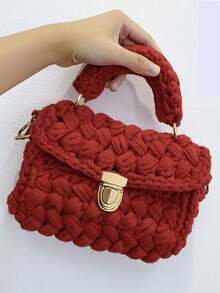 1pc Handmade Crocheted Floral Striped Women Handbag, Fashion Casual Tote Bag With Detachable Chain Strap, Versatile And Large Capacity, Suitable For Daily Use And Parties, Gift For Friends, Vacation Essentials, Perfectly Matching With Beach Accessories Women, Hottest Beach Bags, Summer Outfits - Multicolor - View 22