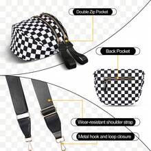Bolsa transversal xadrez, pochete feminina, bolsa de ombro espaçosa com alça de ombro. - xadrez preto - Visão 3