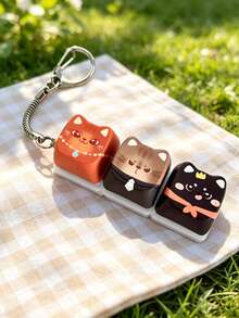 1Pc Kawaii Cartoon Kitty Keyboard Keycap Keychain, Mini Press Button, Cute Animal Bag Ornament Key Ring Accessories - Multicolor - View 7