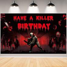 1件 Have A Killer 生日裝飾 恐怖生日派對背景布 萬聖節恐怖主題裝飾 Have A Killer 電影橫幅背景 電鋸道具 萬聖節裝飾 - 查看 1