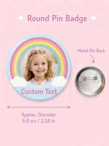 1 pieza Insignia de foto redonda personalizada con texto personalizado, diseño de nube arcoíris pastel, broche de botón de metal para mochila, chaqueta, bolsa escolar, cumpleaños - Multicolor - Ver 5