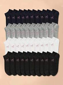 20 Pairs Solid Color Butterfly Comfortable Breathable Short Socks, Casual Boat Socks, Regular Business Minimalist Style, Random Colors - Multicolor - View 1