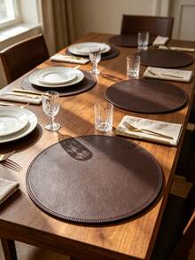 4pcs, Solid Color Round PU Leather Placemats, Table Mats, Washable Table Decor Mats, Non-Slip Durable Western Style Placemats, Odorless, Suitable For Restaurants, Cafes, Homestays, Fit For Holidays, Parties, Gatherings, Birthdays, Weddings, Dinner Parties. - Multicolor - View 7