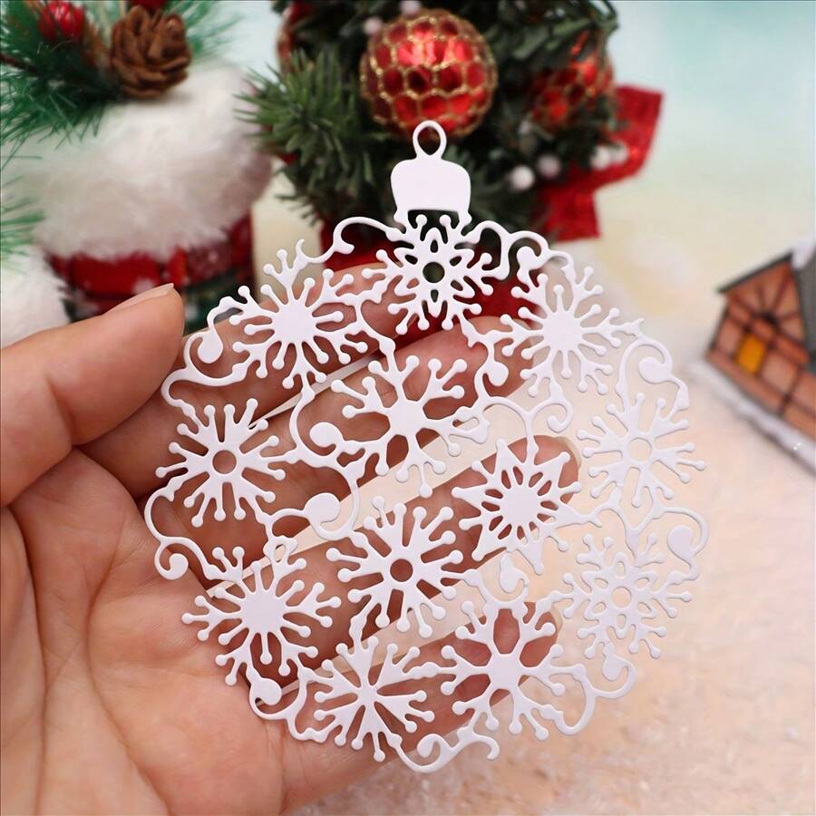 1pc Christmas Snowflake Ball Greeting Card Letter Frame Cutting Die, Suitable For Handmade Scrapbooking Supplies