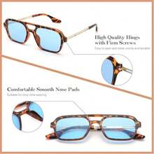 70s Retro Aviator Sunglasses, Straight Frame, Unisex, Square Metal Design, UV400 Protection. - 彩色 - 查看 4