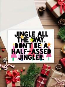 1pc Funny "Jingle All The Way" Sarcastic Christmas Card With Envelope - Humorous Holiday Greeting For Friends & Coworkers, Blank Inside - View 4