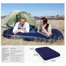 Colchón de aire flocado Dual Deluxe doble elasticidad PVC rectangular. Superficie cómoda impermeable, válido interior y exterior. Sistema inflado y desinflado veloz, ligero sin carga extra. Ideal para camping, viajes y descanso temporal. - Azul Marino - Ver 14
