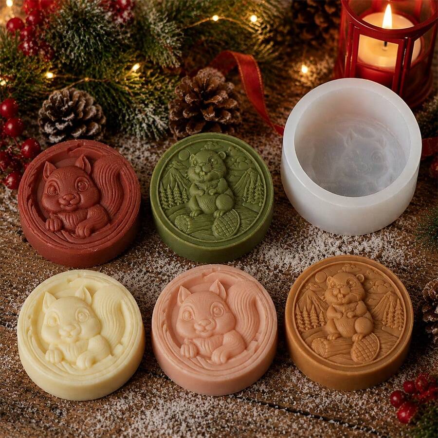 Christmas Squirrel Soap Silicone Mold 3D Cute Animal Embossed Design Handmade Soap Making Mold DIY Home Decor Craft Gift