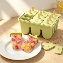 New 12-Cavity Silicone Popsicle Mold, Popsicle Maker, DIY Popsicle Mold With 50 Popsicle Sticks - Olive Green - View 10