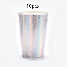 10個/20個/50個/100個 銀色珍珠光澤亮片紙杯，全息單身女派對飲酒杯，彩虹銀派對杯，生日飲料杯，水、咖啡、茶、桌面裝飾 - silver dot - 查看 8