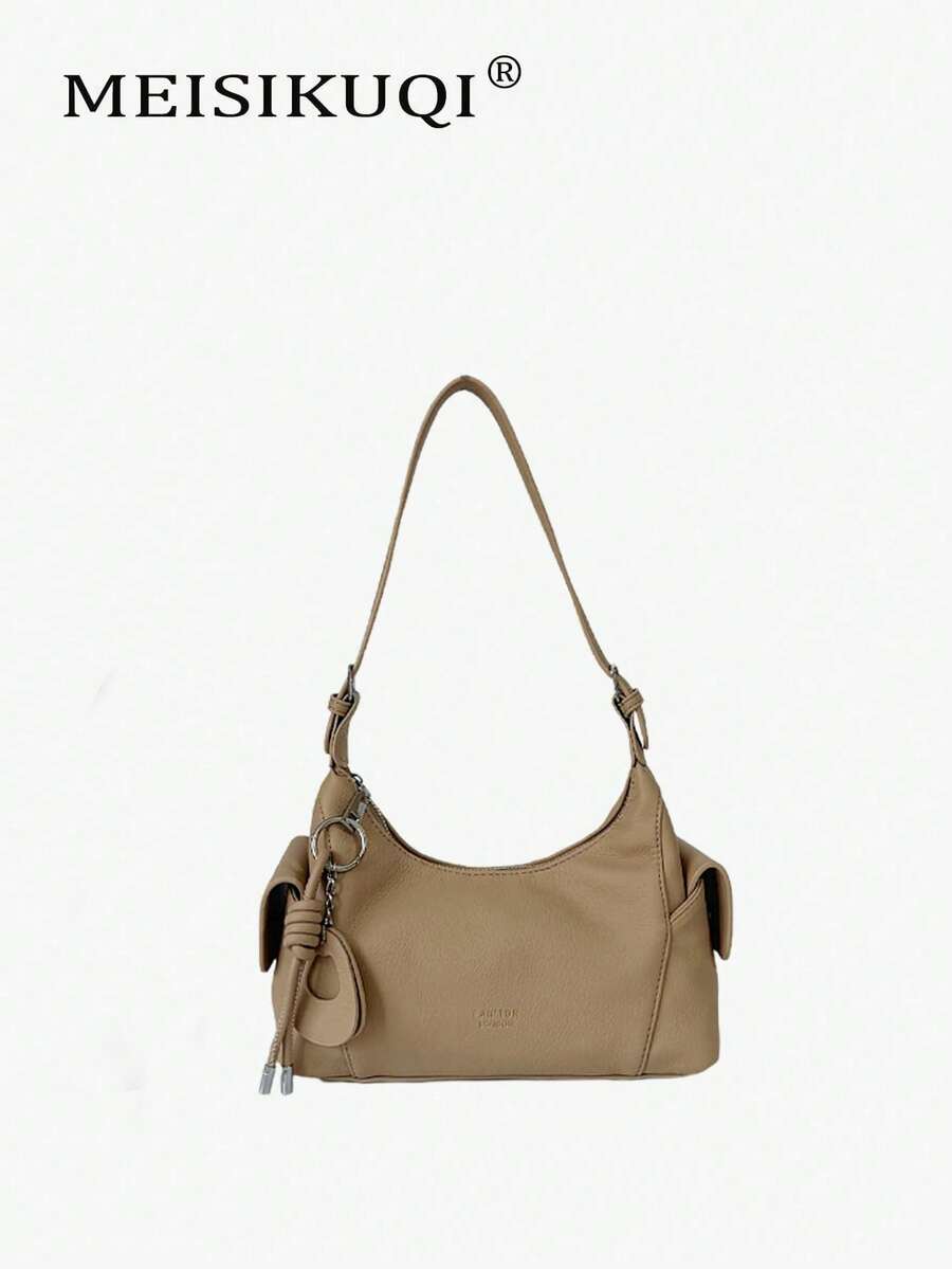 Tas Selempang Wanita Kasual Warna Khaki Muda dengan Kantong Samping dan Tali Bahu Lebar yang Dapat Diatur, Model Selempang, Cocok untuk Bepergian. - Khaki - View 1