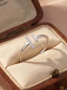 1pc Sterling Simple S925 Silver Vintage Fashion Luxury Three Layer 5A Zirconia Plated With 14k Gold Claw Finger Ring For Women Girl - Silver - View 2