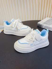 1 Pair Girls' Slip-On Sneakers, Butterfly Embroidery Soft Sole Anti-Slip Design, Hook And Loop Athletic Shoes, Comfortable Versatile Back To School Shoes, Suitable For Spring And Autumn Outdoor, Daily, Party And School Wear White Sneakers - Blue - View 5