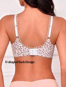 Women's Wireless Leopard Print Push-Up Bra, Seamless Bra With Removable Pads, Comfortable Lift, Basic Lingerie - Multicolor - View 3