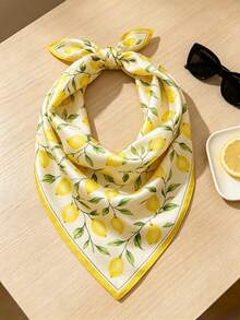 1pc Spring/Summer Beach Accessory New Arrival 70cm Square Scarf, Lemon Print Square Scarf, Suitable For Beach, Travel And Daily Wear - Multicolor - View 5