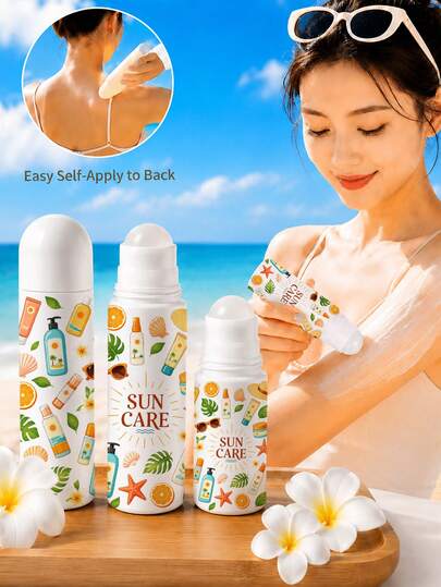 New Sun Protection Themed Roller Applicator, Detachable Sunscreen Applicator, Even Application, No Messy Hands, No Need To Use Hands To Apply Body Lotion, Foundation And BB Cream, Portable Design, Suitable For Summer, Beach, Pool, Outdoor Activities And Travel, Essential For Women, Beach Essential, Vacation Essential