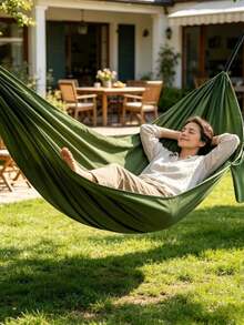 1pc Portable Lightweight Parachute Fabric Camping Hammock, Includes 2 Tree Straps And Storage Bag, 210x140cm Outdoor Hanging Bed, Breathable And Durable, Suitable For Camping, Hiking, Backpacking, Backyard Garden, Beach Picnic, Travel And Outdoor Leisure - Multicolor - View 1