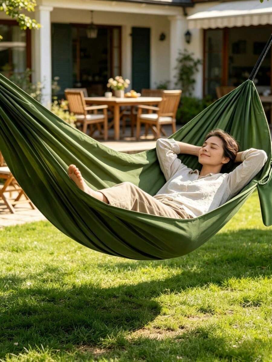 1pc Portable Lightweight Parachute Fabric Camping Hammock, Includes 2 Tree Straps And Storage Bag, 210x140cm Outdoor Hanging Bed, Breathable And Durable, Suitable For Camping, Hiking, Backpacking, Backyard Garden, Beach Picnic, Travel And Outdoor Leisure - Multicolor - View 1