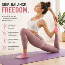 Women's 5-Toe Non-Slip Yoga Socks, Silicone Grip Pilates Socks, Breathable Split-Toe Socks, Suitable For Yoga, Pilates, Ballet, Dance, Fitness Training, Home Exercise, Comfortable Sports Socks That Can Be Used With Foldable Yoga Mats - Multicolor - View 1
