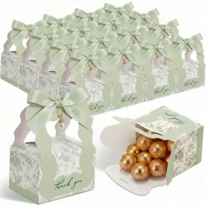 Best Sellers 50 Sets Floral Wedding Favor Boxes With Pearl Pendant Bow Ribbon Floral Wedding Party Candy Boxes Bridal Gift For Guests Bridal Shower Birthday Party Anniversary Supplies Green
