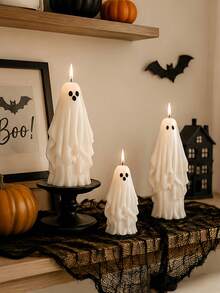 Halloween Ghost Decorative Candles, Cute Gothic Style Taper Candles, Suitable For Fireplace Mantel, Dining Table Centerpiece, Farmhouse Style, Room, Home, Halloween Party, Gothic Interior Decor Gift - Ghost Candle - View 2