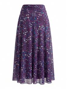 Women's All-Over Print Pleated Casual Versatile Daily Wear Skirt - Purple - View 8