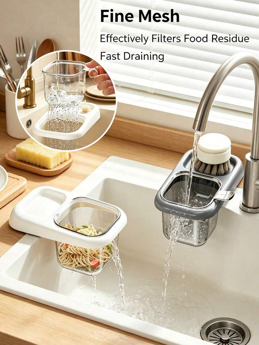 1pc Kitchen Sink Drain Basket, Multi-Functional Drainage Filter Basket With Drip Rack, Food Residue & Tea Leaf Separator, Bathroom Countertop Drying Tray, Home Kitchen Storage Accessory