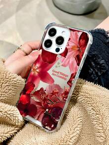 Y2K 清新紅花印花化妝鏡手機殼，相容 iPhone 17 16 Pro Max、13、15 以及 Galaxy A54 A14 A15 S23 S24 S24ultra S25 S26 A60，防水、防摔、防刮 - 彩色 - 查看 2