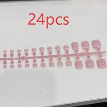 24pcs Women's French Style Fake Toenails, Pink & White Full Coverage Thick Toenail Stickers, Suitable For DIY Nail Art - Baby Pink - View 8